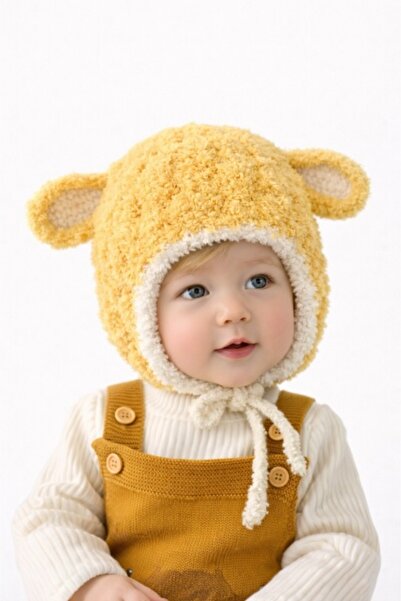 Pure Boutique Caciulita galben mustar pentru bebelusi cu urechiuse - Happy