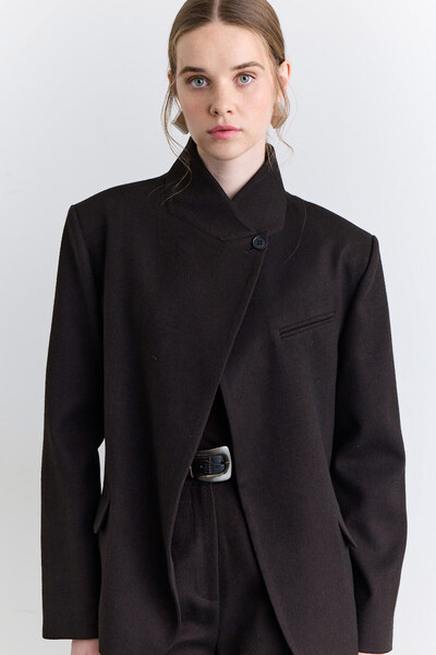 Manuka High Collar Blazer Jacket Brown