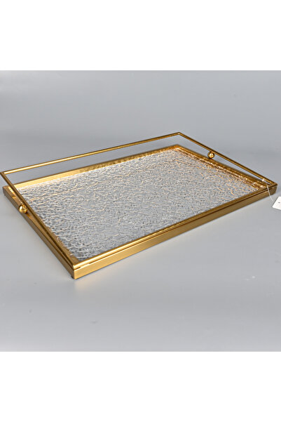 Generic Rectangular serving tray 47x30 cm, embossed acrylic with an elegant copper-colored steel frame