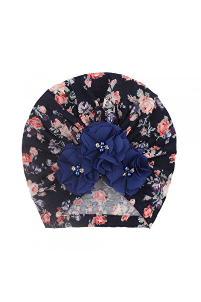 Superbaby Turban hat with navy blue flower appliques