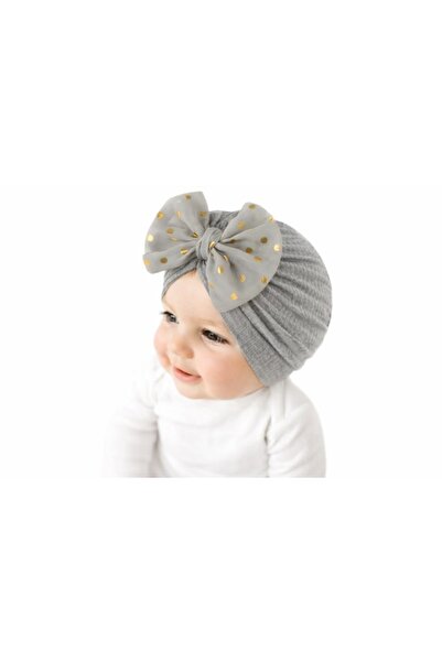 Pure Boutique Caciulita gri tip turban cu fundita din tulle aplicata