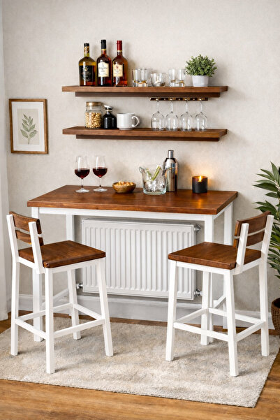 MODERN LİFEE DOĞAL ÇAM 2 SANDALYE + 60 X 120 X 100 MASA + 2 RAF MUTFAK/BAR MA...