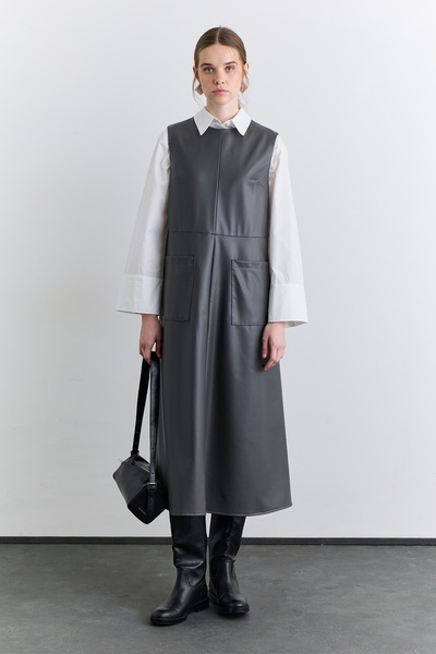 Manuka Short-Style Leather Dress Gray