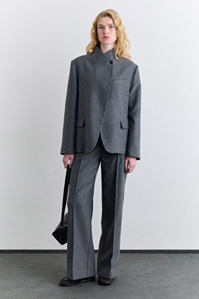 Manuka High Collar Blazer Jacket Gray