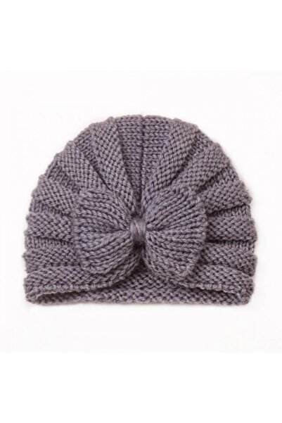 Superbaby Gray crocheted turban hat with bow
