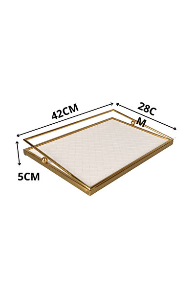 Generic Rectangular serving tray 42x28 cm, faux leather with a brass steel frame, modern design for hospitality - light gray