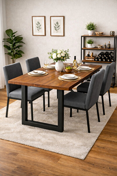 MODERN LİFEE DOĞAL AHŞAP DEMİR AYAK YEMEK MASASI