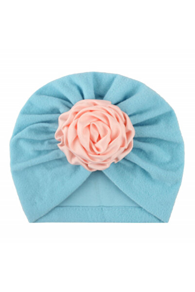 Pure Boutique Blue turban hat with satin flower applique