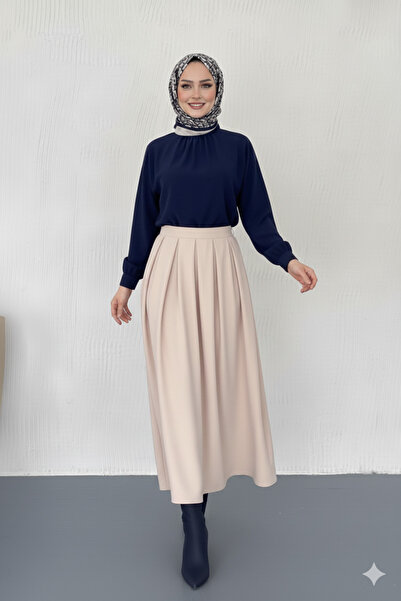 MAİMODA Tesettür Pileli Maxi Boy Kloş Etek
