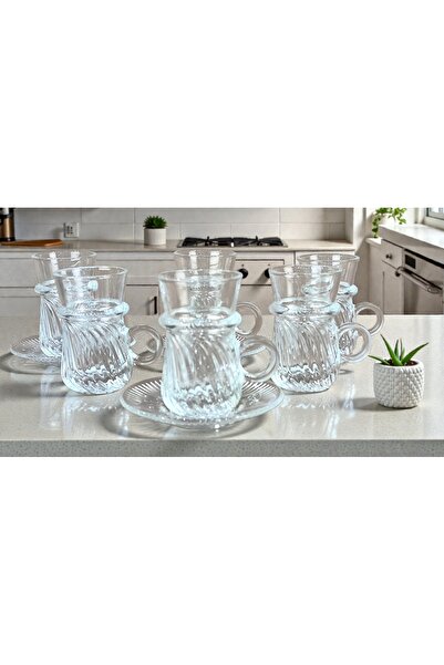 AR HOME Luxury Glass -Tea set-6 plate-6 Tea Kups