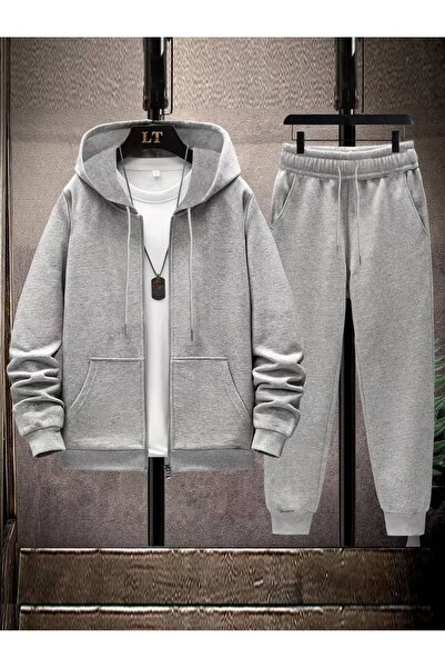 CLASSY.MODA Men's Hooded Zippered Tracksuit Set