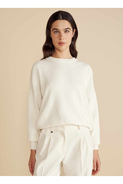 BROOKS BROTHERS Bisiklet Yaka Standart Desenli Ekru Kadın Kazak Bisiklet Yaka...