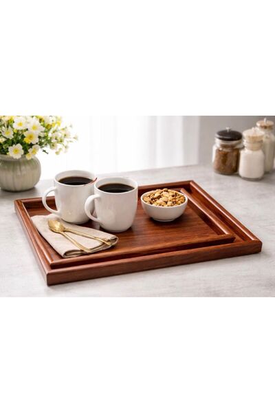 BU Wear 2'li Bambu Ahşap Sunum ve Dekoratif Organizer Tepsi Seti Açık Renk
