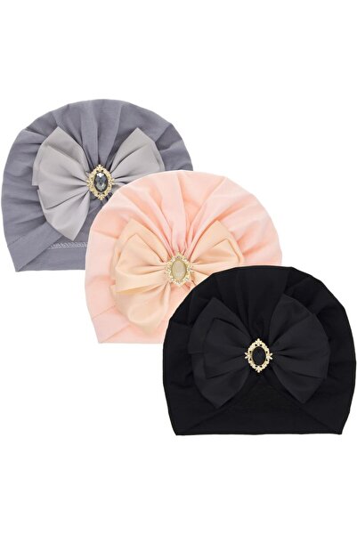 OEM Caciula pentru bebelusi, 3 piese, din bumbac, cu funda si brosa, pentru f...