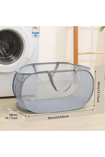 Choice3 سلة غسيل قابلة للطي مصنوعة من شبكة رمادية مسامية، لتنظيم وتخزين الملا...