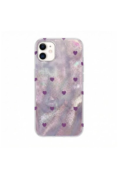 Pro Aksesuar iPhone 12 Compatible Case Heart Patterned Silicone Case Lilac