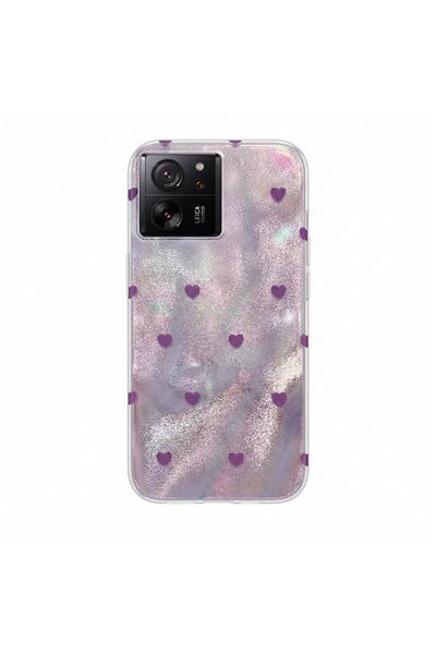 Zebana Xiaomi Mi 13t Pro Compatible Case Pink Heart Silicone Case Lilac