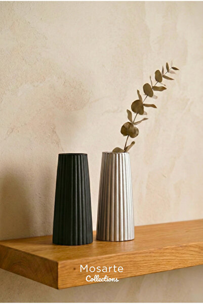 Mosarte مزهرية ديكور عصرية بتصميم مضلع ومحزز، طقم من قطعتين