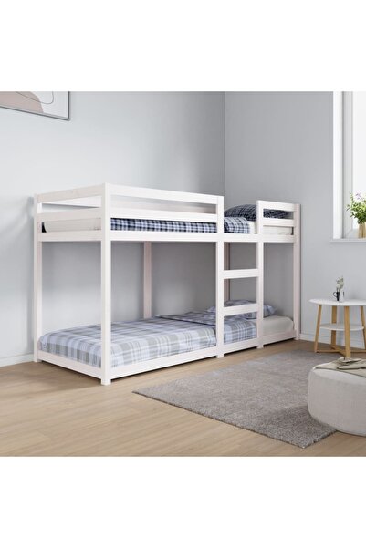 vidaxl سرير بطابقين بدون مرتبة، أبيض، 75 × 190 سم، صغير، فردي، خشب صنوبر صلب