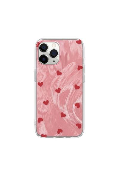 Pro Aksesuar iPhone 11 Pro Max Compatible Case Heart Pattern Silicone Case Red