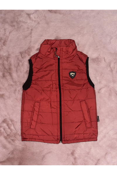 devirhesapdevri 3-8 Years Old Pocketed Puffer Vest Early Kid Burgundy