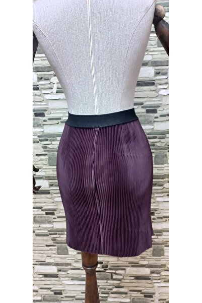 Qrsln Amora Pleated Pencil Skirt High Waist Stylish Design Plum