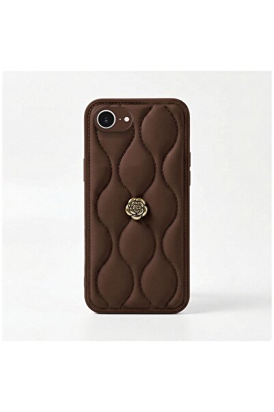 Zebana iPhone 16E Compatible Case Camellia Leather Case Brown