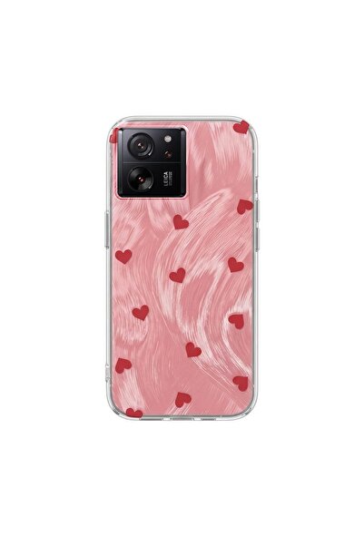 Zebana Xiaomi Mi 13t Pro Compatible Case Pink Heart Silicone Case Red