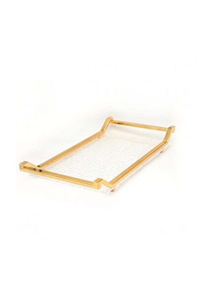 Generic Rectangular Acrylic Serving Tray with Raised Golden Edges 40*25 cm