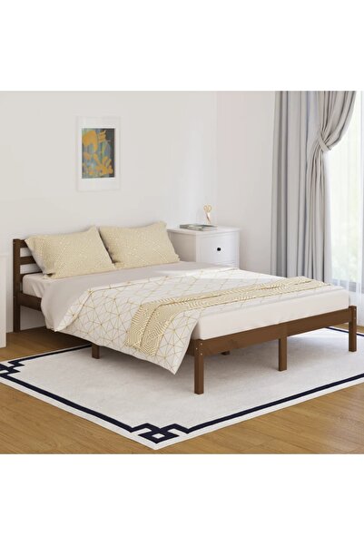 vidaxl هيكل سرير بدون مرتبة، خشب صنوبر صلب، 140 × 200 سم، لون بني عسلي