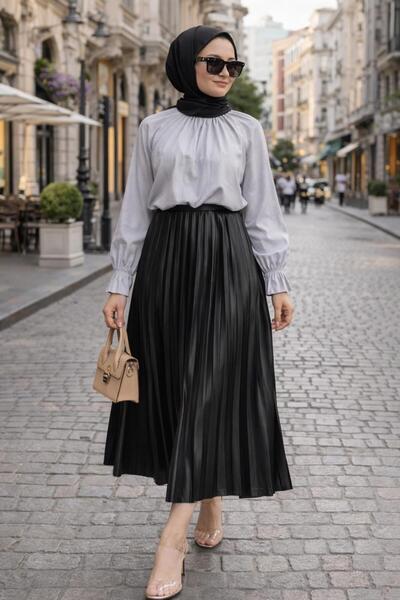 TRENDTESETTÜR KADIN SİYAH PİLİSELİ ETEK T 0654