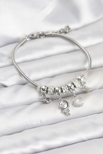 FREEDOM STOREE Brass Silver Color Space Theme Charm Women's Bracelet