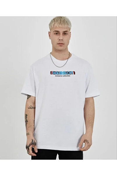 özssa Unisex Crew Neck Printed Oversize T-Shirt - White