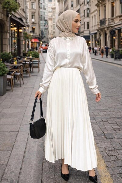 TRENDTESETTÜR KADIN BEYAZ PİLİSELİ ETEK T 0654