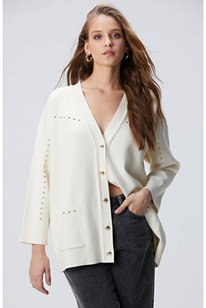 Network Kırık Beyaz Trok Detaylı Hırka