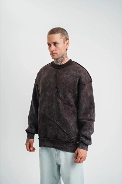 özssa Crew Neck Washed Asymmetric Cut-Out Sweatshirt - Brown