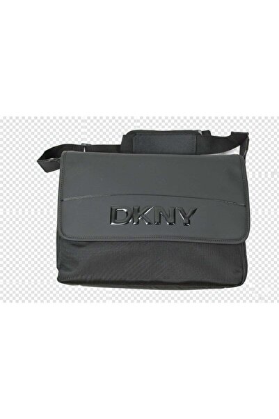 Dkny حقيبة كتف رجالية بحزام قابل للتعديل وشعار بارز - أسود