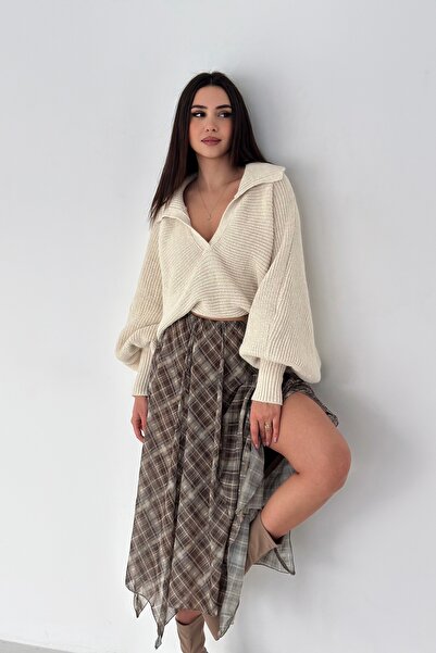 Noi Belis Φούστα Boho με ελαστική μέση με φερμουάρ και ασύμμετρη λεπτομέρεια ...