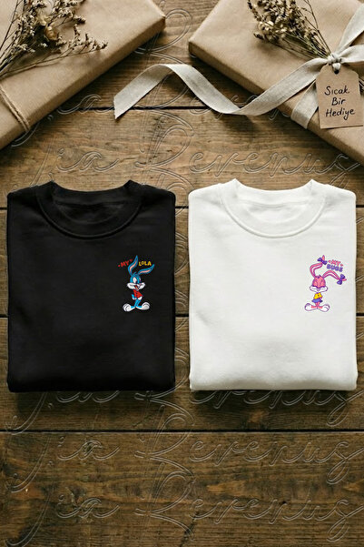 Vordevia Bugs and Lola Printed Unisex Oversized Crew Neck Sweatshirt Lover Co...