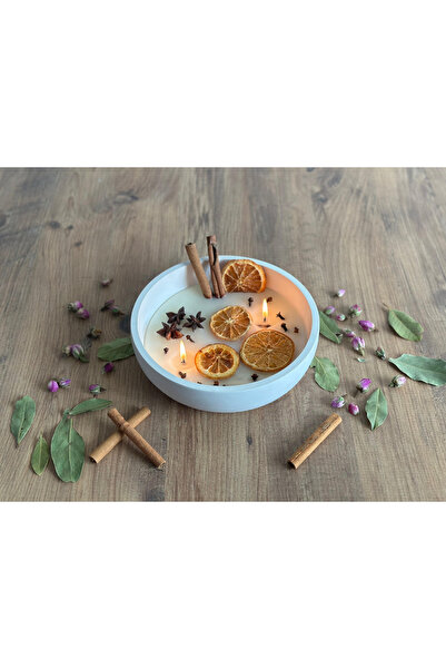 Mume concept Doğal Aromaterapi Kase Mum - Tarçın ve Portakal Dilimli El Yapım...