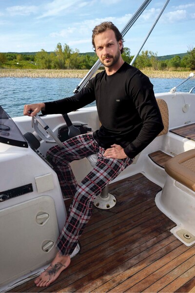 Aydoğan Ανδρικό σετ πιτζάμες με καρό στο κάτω μέρος Jacquard -3451-