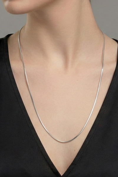 Rua Jewelry Steel Flat Snake Necklace - Long 60 cm 2 mm Silver Color |   Non-...