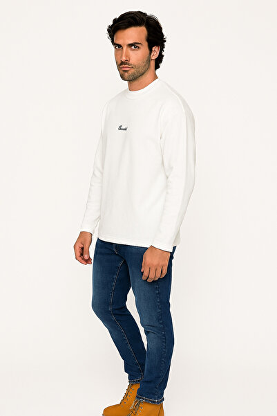 OIL PARK Men's Crew Neck Oversized Side Slit Detailed Flexible Cotton Printed...