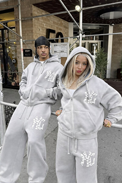 CLASSY.MODA Unisex Zippered Hooded Oversized Tracksuit Set Printed