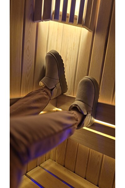 DarkStep İçi Kürklü Kalın Tabanlı Süet Krem Kadın Bot