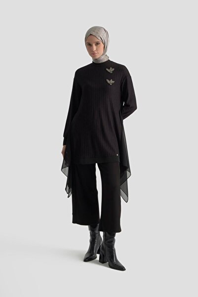 Armine TREND Kendinden Çizgili Broş Detaylı Asimetrik Kesim Pantolonlu İkili ...