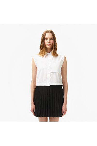 Lacoste Kadın Regular Fit Kolsuz Beyaz Gömlek