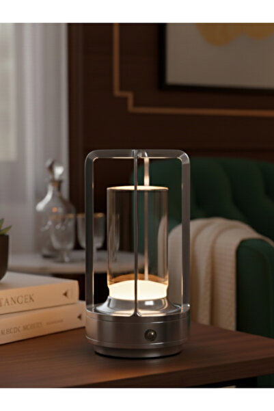 K2 Premium Loft Serisi Cam Tasarım Masa Lambası Gümüş Retro Ambiyans Aydınlatma