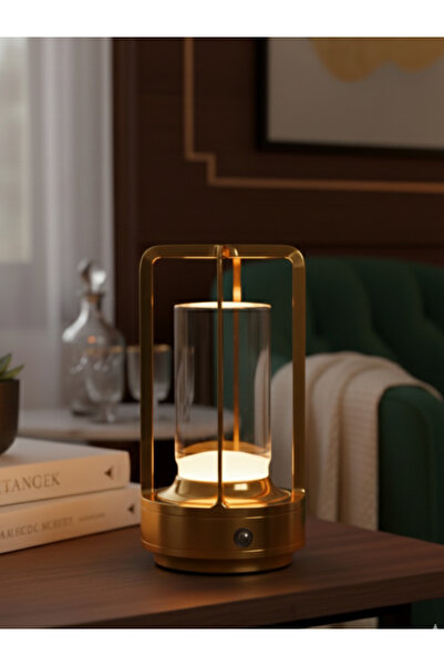 K2 Premium Loft Serisi Cam Tasarım Masa Lambası Altın Retro Ambiyans Aydınlatma