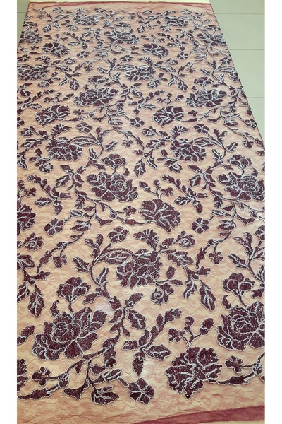 Safir Kumaş Top Sonu Kalmış Mürdüm Rengi Kordoneli Payetli Dantel 1.70 Metre